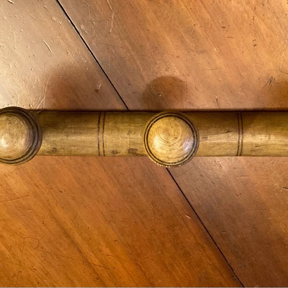 Antique French elm wood large,faux bamboo hat rack in tan with black accents
